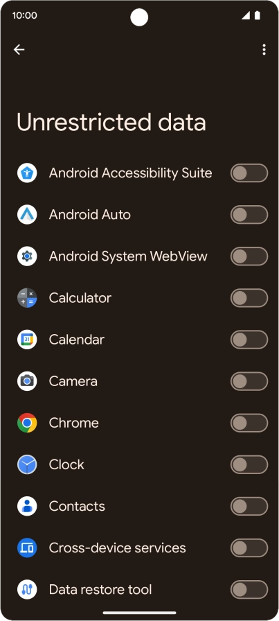 Press the indicators next to the required apps to turn the function on or off.