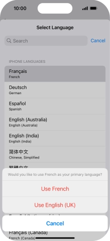 To select the new language as the default phone language, press Use ‹language› .