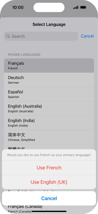 To select the new language as the default phone language, press Use ‹language› .