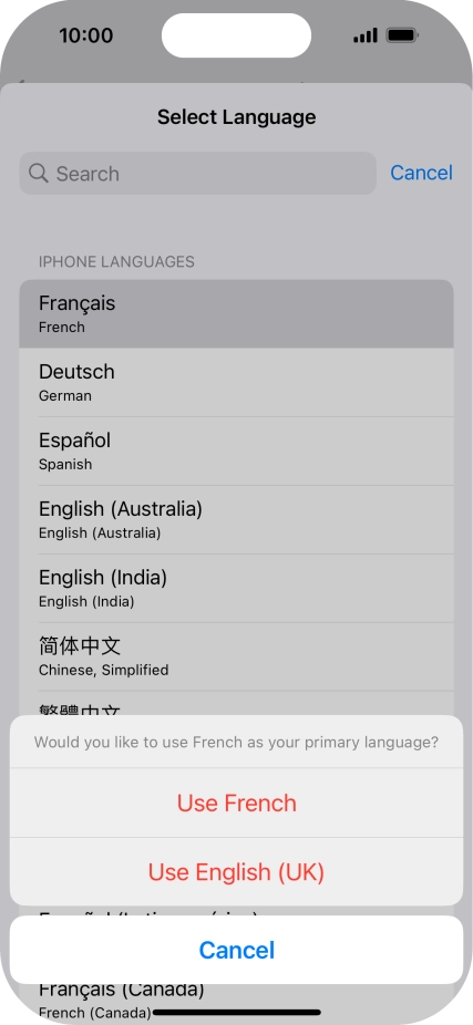 To select the new language as the default phone language, press Use ‹language› .