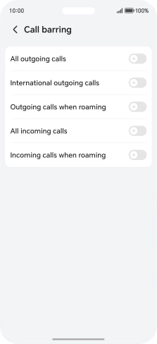 Press the indicator next to the required barring type to turn the function on or off.