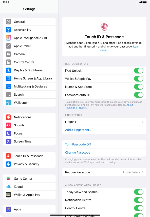 Press the indicators next to the required settings to turn them on or off.