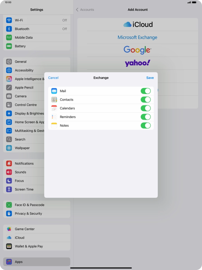 Press the indicators next to the required data types to turn synchronisation of each data type on or off. Press the indicators next to the required data types to turn synchronisation of each data type on or off.