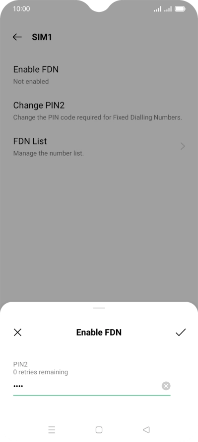 Key in the PIN2 and press the confirm icon. The default PIN2 is 1111.