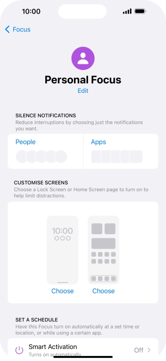 Press People and follow the instructions on the screen to select which contacts you would like to receive calls and notifications from when the selected focus mode is active.