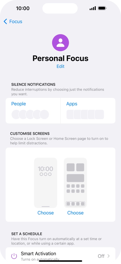 Press People and follow the instructions on the screen to select which contacts you would like to receive calls and notifications from when the selected focus mode is active.