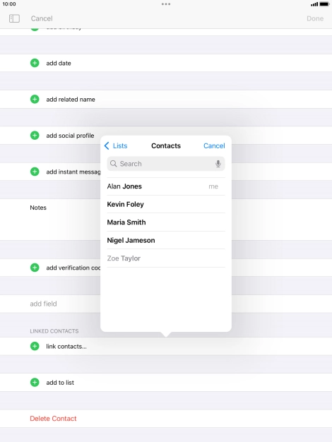 Press the required contact.