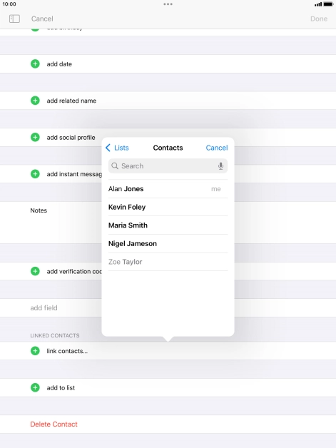 Press the required contact.