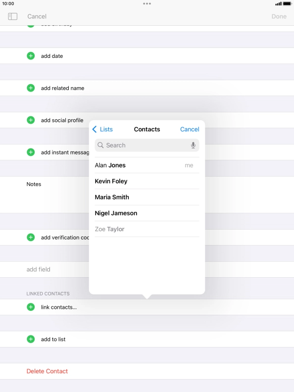 Press the required contact.