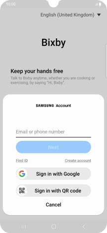 If you don't have a Samsung account, press Create account and follow the instructions on the screen to create an account.