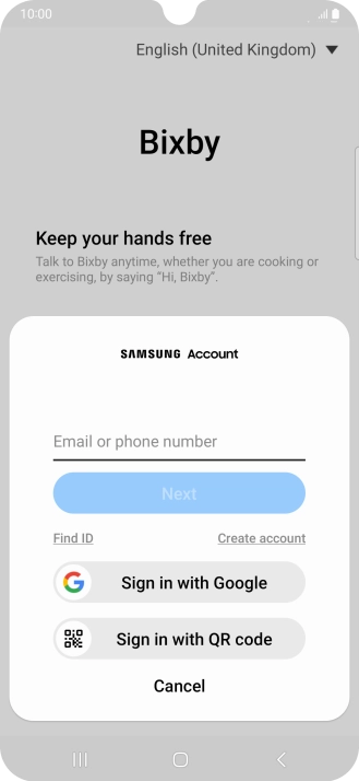 If you don't have a Samsung account, press Create account and follow the instructions on the screen to create an account.