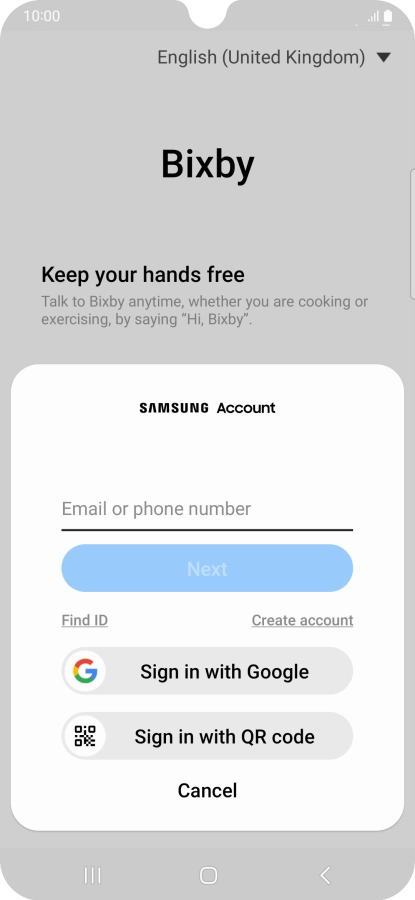 If you don't have a Samsung account, press Create account and follow the instructions on the screen to create an account.