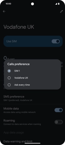 Press the required setting.