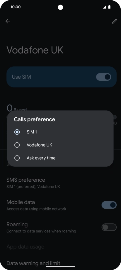 Press the required setting.