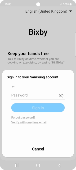 Press Password and key in the password for your Samsung account.