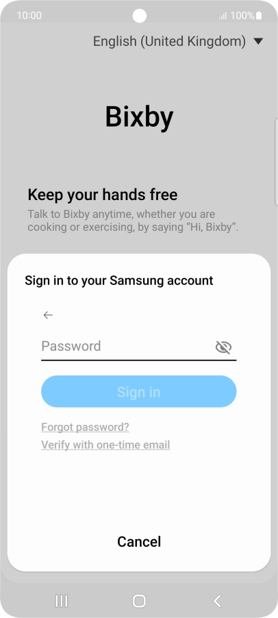 Press Password and key in the password for your Samsung account.