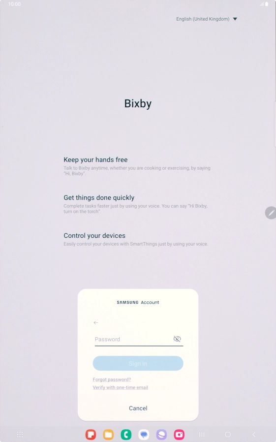 Press Password and key in the password for your Samsung account.