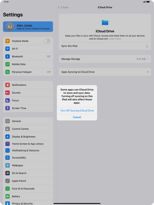 If you turn off the function, press Turn Off Syncing iCloud Drive.