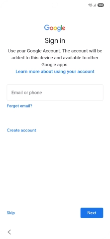 Press Email or phone and key in the username for your Google account. Press Email or phone and key in the username for your Google account.