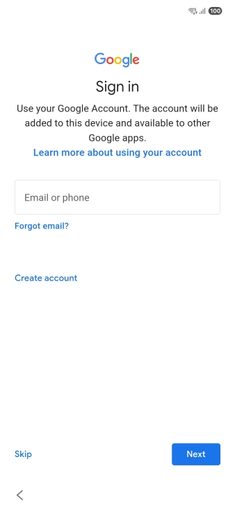 Press Email or phone and key in the username for your Google account. Press Email or phone and key in the username for your Google account.