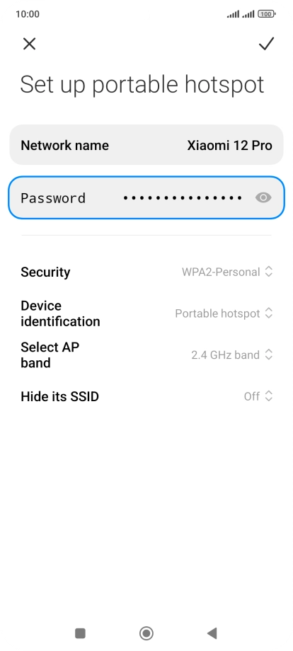 Press Network name and key in the required name for the Wi-Fi hotspot.