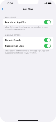 Press the indicators next to the required settings to turn them on or off.
