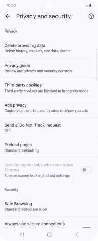 Press Delete browsing data.