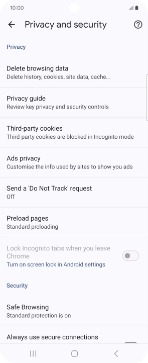 Press Delete browsing data.