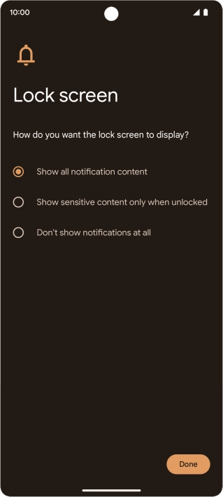 Press the required setting.
