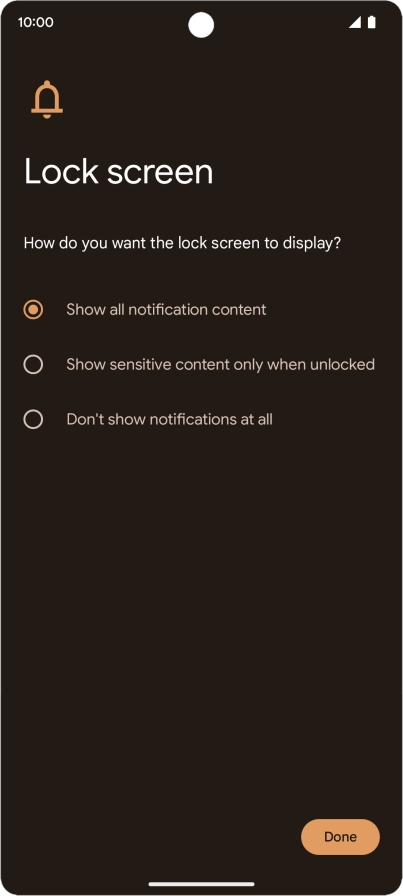 Press the required setting.