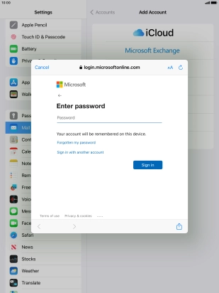 Press Password and key in the password for your email account.