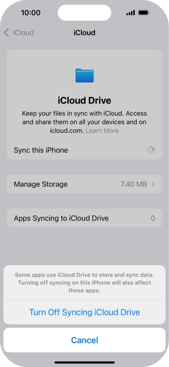 If you turn off the function, press Turn Off Syncing iCloud Drive.