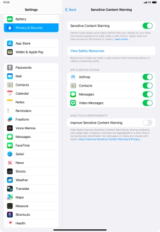 Press the indicators next to the required applications to turn the function on or off.