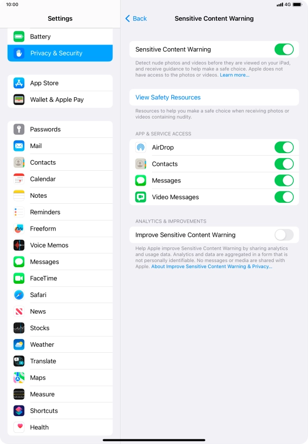Press the indicators next to the required applications to turn the function on or off.