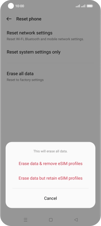 Press the required setting.