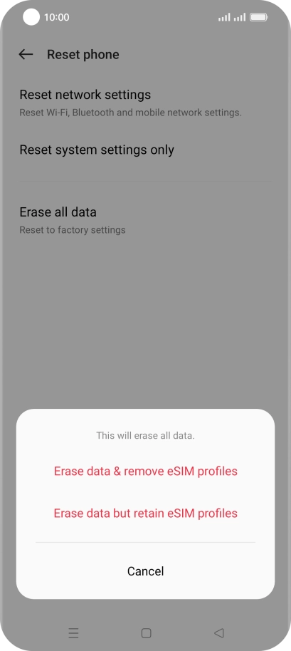 Press the required setting.