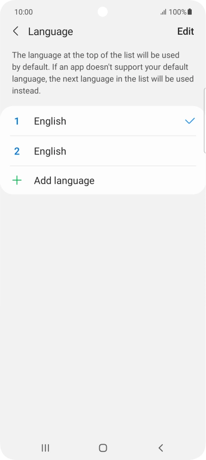 To subsequently select another language as the default language, press the required language.
