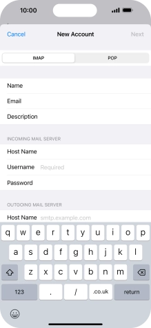 Press Username and key in the username for your email account.