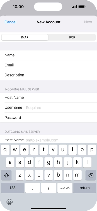 Press Username and key in the username for your email account.