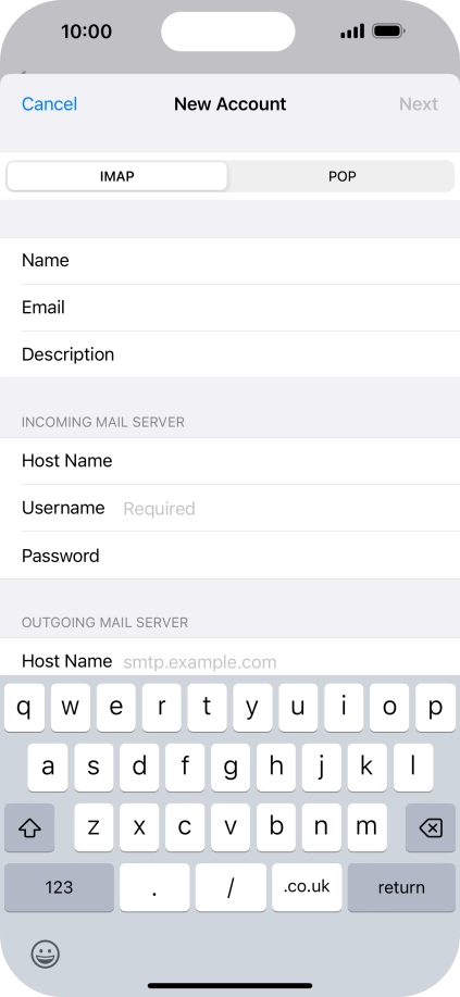 Press Username and key in the username for your email account.