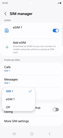 Press the required setting.