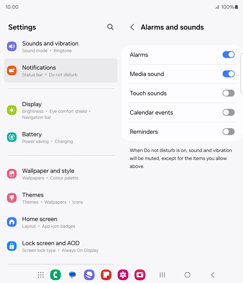 Press the indicators to turn sound and vibration for the selected functions on or off.