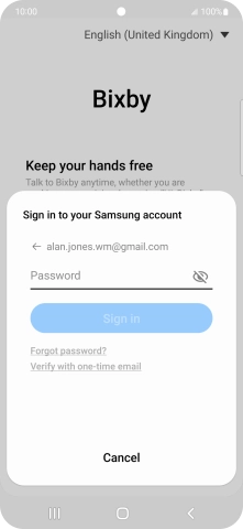 Press Password and key in the password for your Samsung account.