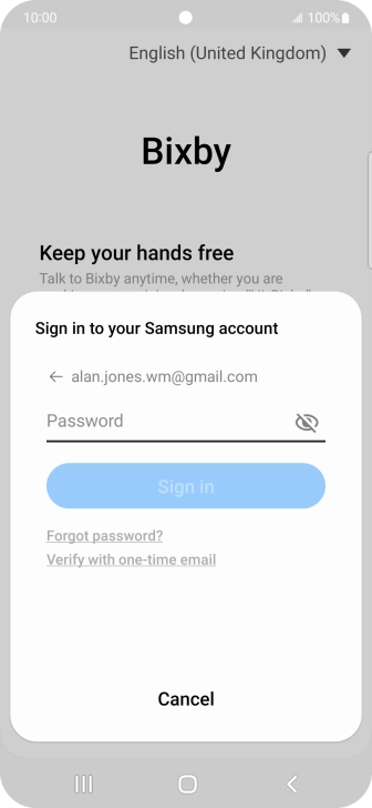 Press Password and key in the password for your Samsung account.