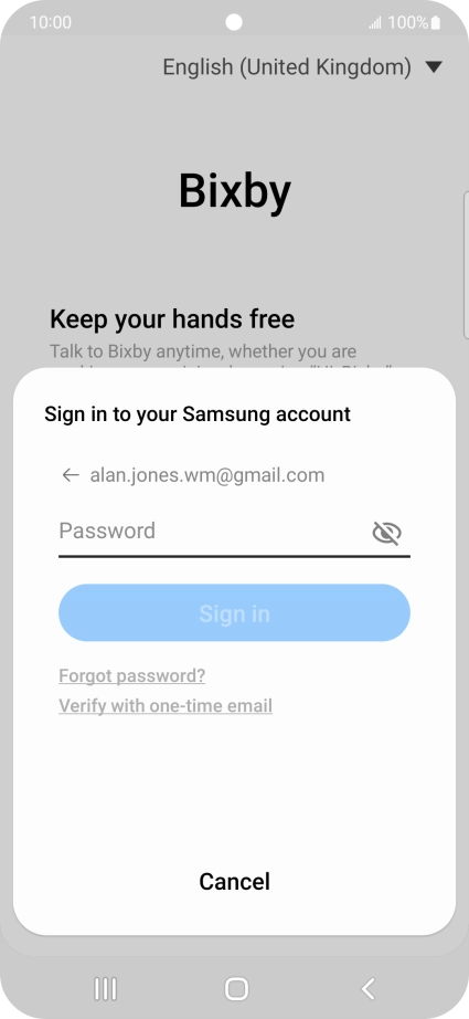 Press Password and key in the password for your Samsung account.