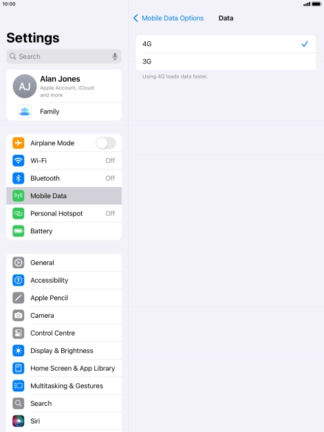 Press the required network mode.