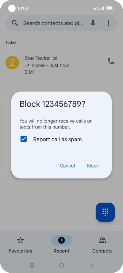 To report the number as spam, press the field next to 