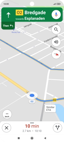 The travel information at the bottom of the screen shows your estimated time of arrival and distance to destination.