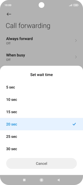 If you divert missed calls, you need to select a delay for the divert. Press the required delay and follow the instructions on the screen to select a delay for the divert.