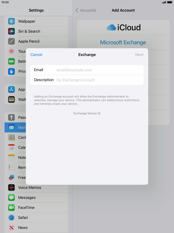 Press Email and key in your email address.